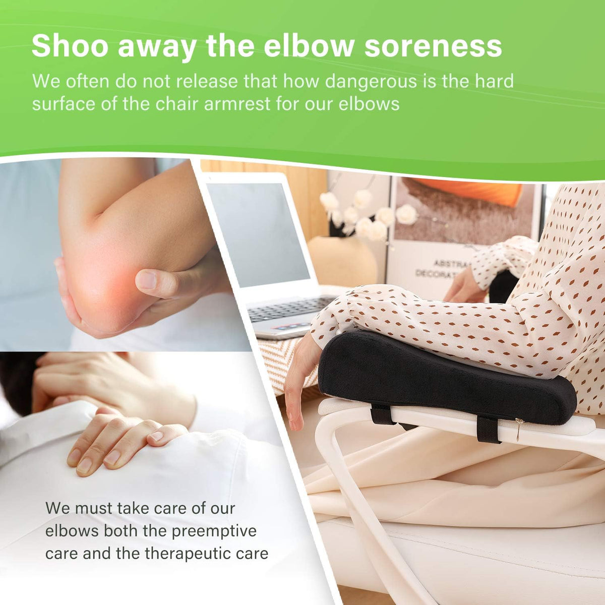 LargeLeaf Chair Ergonomic Armrest Pads Elbow Pillow Pressure Relief Office Chair Gaming Chair armrest with Memory Foam armrest Pads 2-Piece Set of Chair (Black_Velvet)