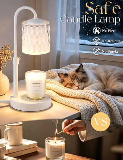 Briever Dimmable Candle Warmer Lamp with Timer, Height Adjustable Electric Candle Wax Warmer, Christmas Birthday Gifts for Women Mom, House Warming Gifts New Home Room Decor, Black Solid Wood Base
