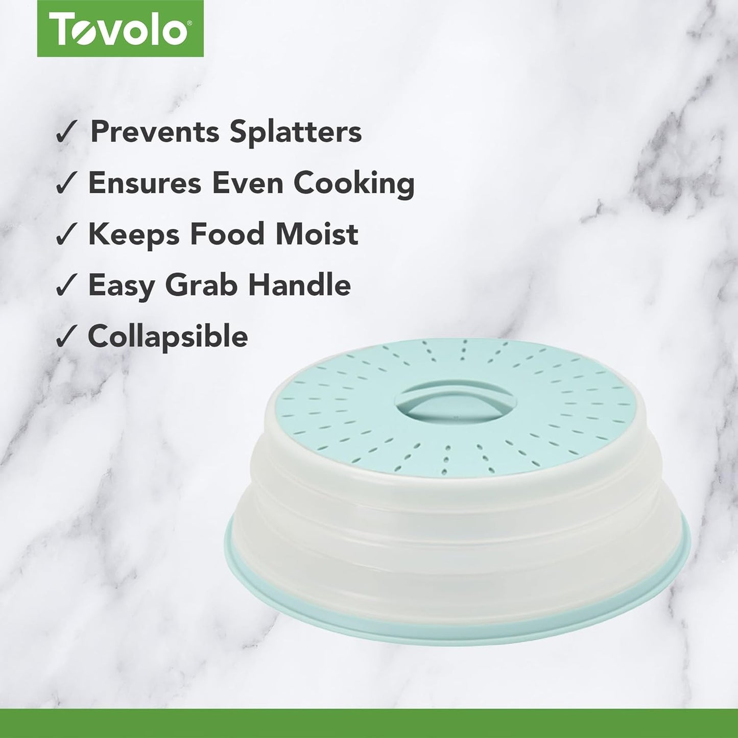 Tovolo Microwave Splatter Cover for Food, Large (Charcoal) - Collapsible & Vented Silicone Splatter Guard Lid - Microwave Plate & Dish Cover with Handle - BPA-Free Kitchen Gadget for Meal Prep