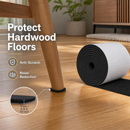 Felt Furniture Pads, Self Adhesive Felt Sheets Roll, Cuttable Felt Pads for Furniture Legs, Heavy Duty Furniture Pads for Hardwood Floors, Chair Wall Protector, Black, 40 x 5 x 0.12 Inch
