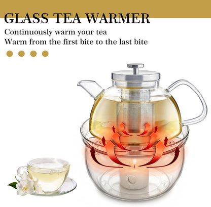 Glass Teapot Warmer 5", Borosilicate, for 600-1800ml, Candle Not Included | Handcrafted Lead-Free Glass, Heatproof Tealight Warmer – Fits Most Standard Teapots