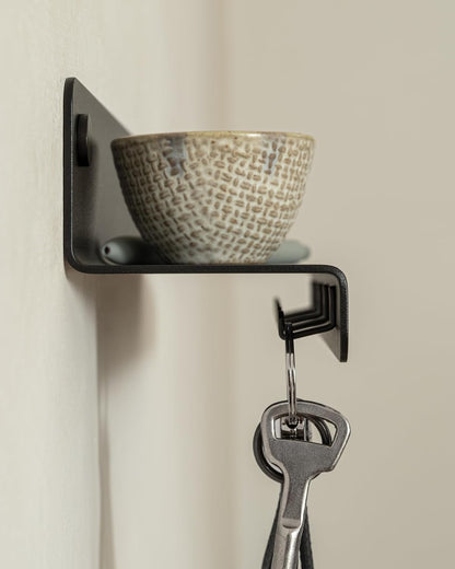 Kazai. Key Holder for Wall 'Holmsen' | Minimalist Key Hooks Design from Berlin | Modern Key Hanger with Metal Shelf | Key Hook Wall Mounted as Hallway Furniture | Sand Taupe