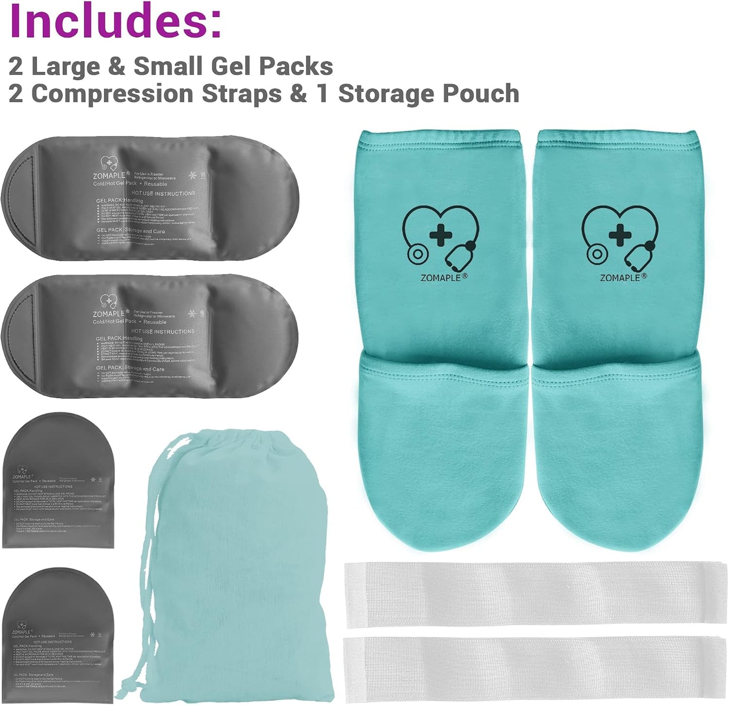 Zomaple Cold Therapy Socks for Feet with 2 Reusable Gel Ice Packs, Cooling Socks for Hot Feet & Swelling Relief, Adjustable Compression Ice Pack Wrap for Plantar Fasciitis, Neuropathy & Foot Pain