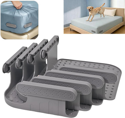 Upgraded Reinforced Bed Sheet Holders for Corners，Fitted Sheet Holder Clips, 4Pcs Grey | Adjustable Bed Sheet Clips to Keep Sheets in Place, Fitted Sheet Straps for Mattress, No Slip Bedding Clips for Bedroom