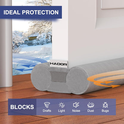HADOR 30 Inch Door Draft Stopper, Fits 24-30" Doors, 0.5-1.7" Gaps, Gray | Double-Sided Under Door Gap Filler, Blocks Drafts, Dust, Light and Pet Hair, Easy Slide-On Fit, Machine Washable