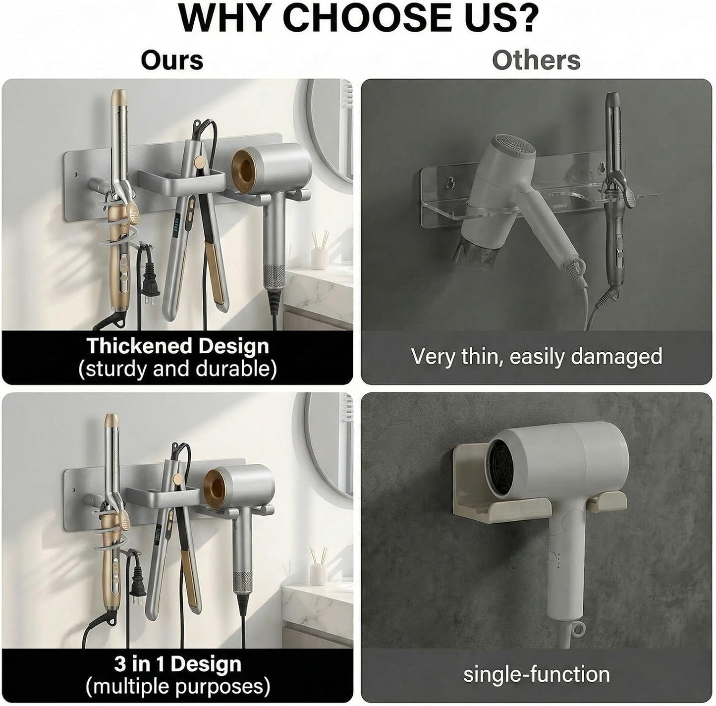 Hair Dryer Holder Hair Tool Organizer Metal Wall Mount (Gold) | Heat Resistant Hair Tool Organizer, Metal Wall Mount Storage, Bathroom Counter Space Saver, Blow Dryer Holder