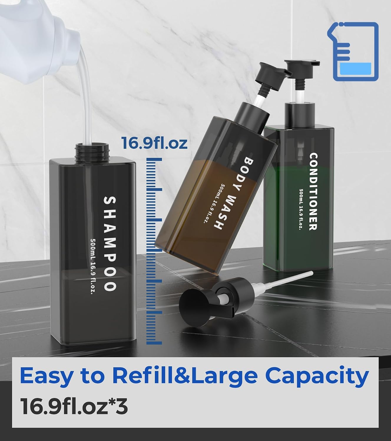Shampoo and Conditioner Dispenser Shower Soap Dispenser 3 Chamber No Drill, 3 * 16.9 fl.oz Shampoo Dispenser for Shower Wall Mounted Shower Shampoo Dispenser 3 Chamber for Bathroom Hotel Black