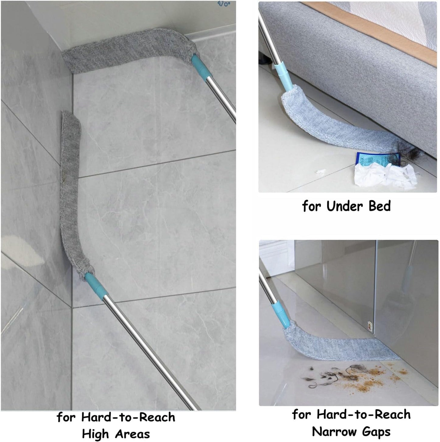 Retractable Gap Dust Cleaner Cleaning Tools with 3 Microfiber Dusting Cloths Long Handle 48.5inches Washable and Retractable Duster Brush for Cleaning Under Appliances Furniture Couch Fridge
