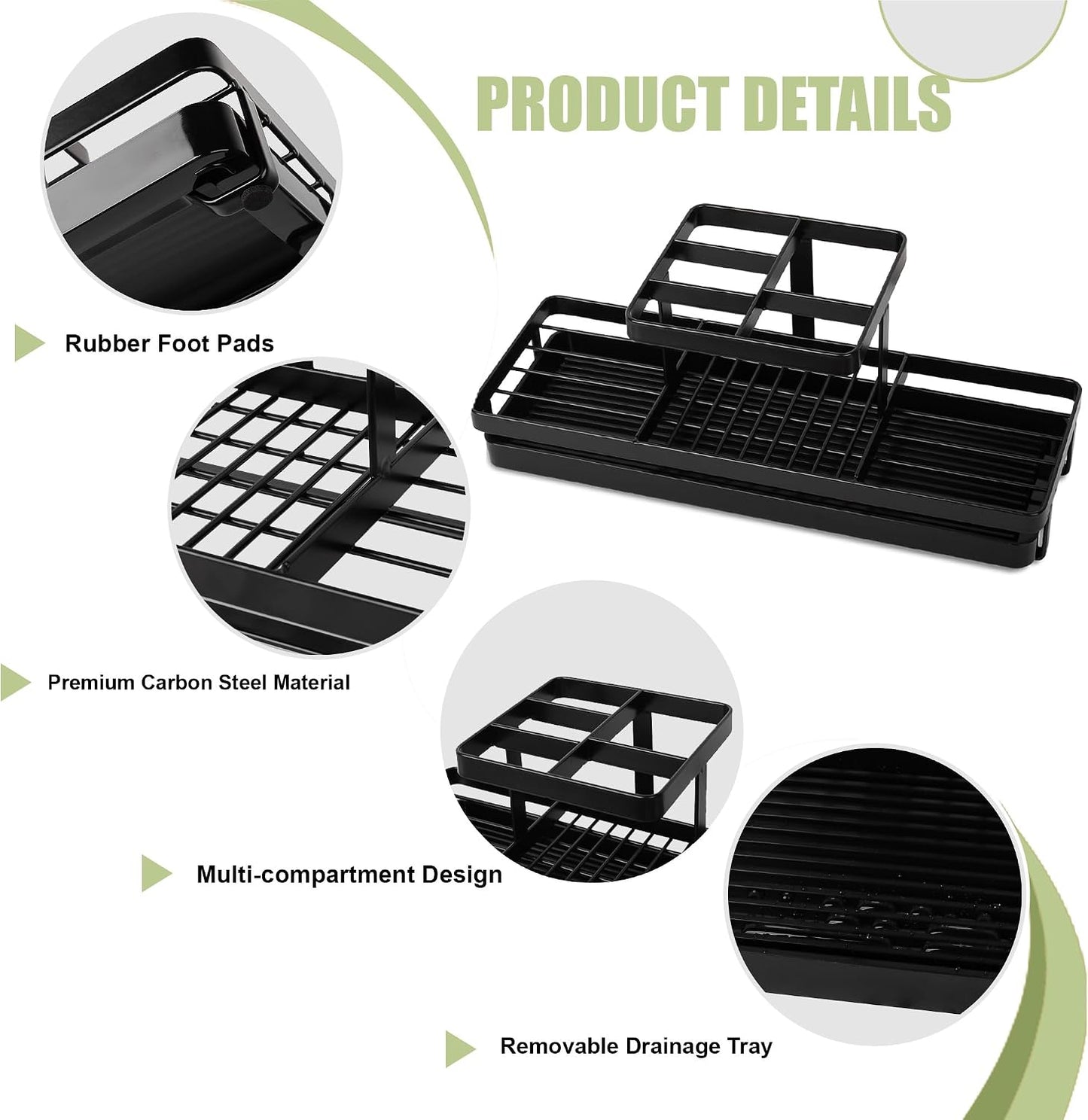 Toothbrush Holders Toothpaste Organizer Bathroom Accessories, Matte Black | Carbon Steel, 4 Slots, Removable Drip Tray, Easy to Clean, Electric Toothbrush Storage, for Countertop, Shower, Sink