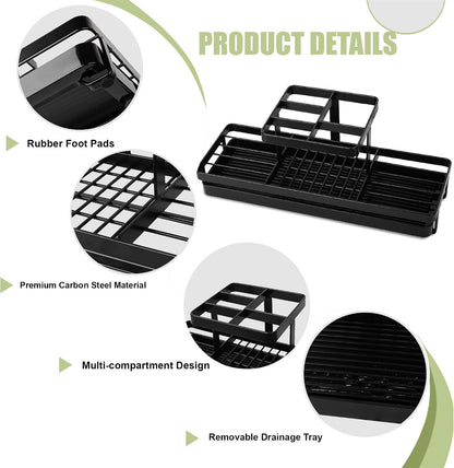 Toothbrush Holders Toothpaste Organizer Bathroom Accessories, Matte Black | Carbon Steel, 4 Slots, Removable Drip Tray, Easy to Clean, Electric Toothbrush Storage, for Countertop, Shower, Sink