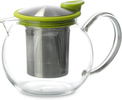 FORLIFE Bola Glass Teapot with Basket Infuser, 25oz./750ml., Black Graphite