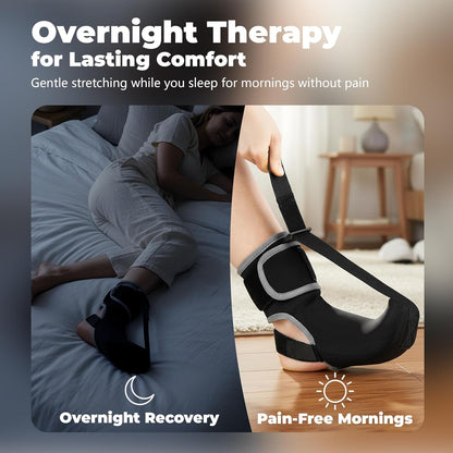 Plantar Fasciitis Night Splint Sock - Adjustable Planter Facetious Relief Brace for Women Men,Soft Plantar Fascia Boot for Sleeping,Support Relief Foot Drop Achilles Tendonitis Relief Day Night (Black, OSFA)