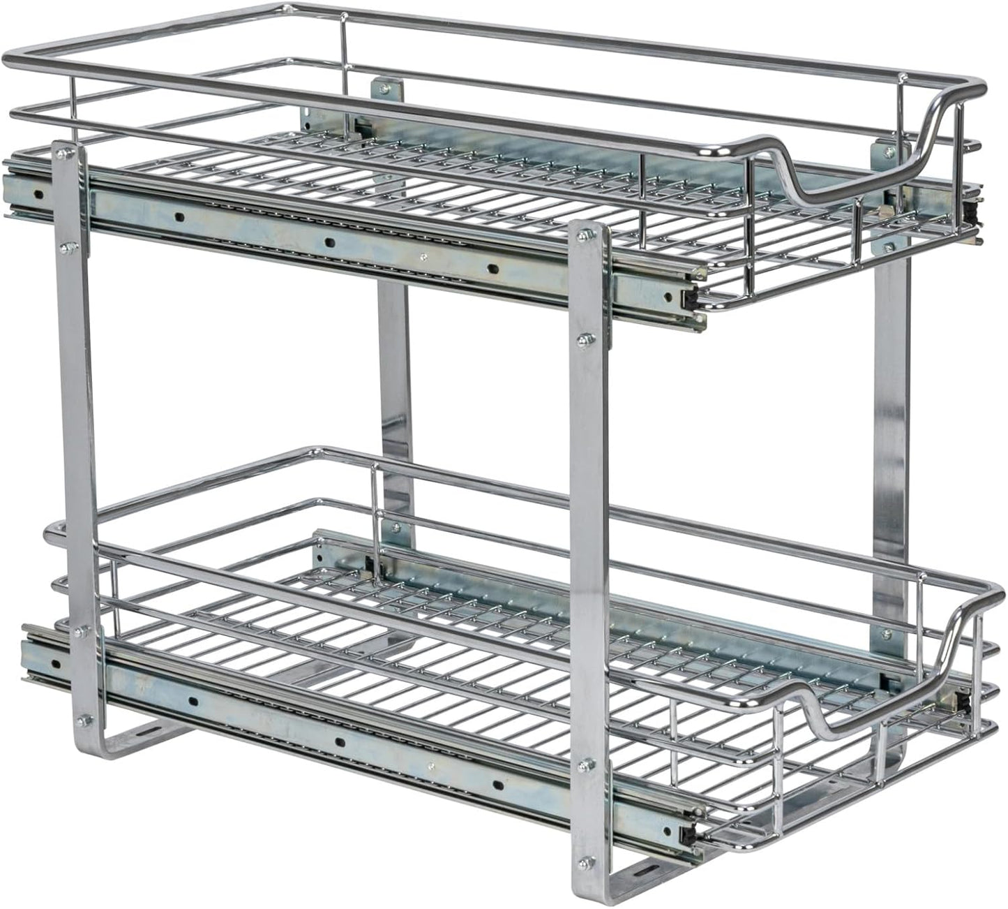 Household Essentials Glidez Multipurpose Chrome-Plated Steel Pull-Out/Slide-Out Storage Organizer for Cookware and Bakeware - 2-Tier Design - Fits Standard Size Cabinet or Shelf, Chrome