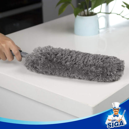 MR.SIGA Lint Free Microfiber Duster, Washable Duster for Household Cleaning | Microfibre hand duster, machine washable feather duster, dusters for cleaning, non slip handle, replaceable head
