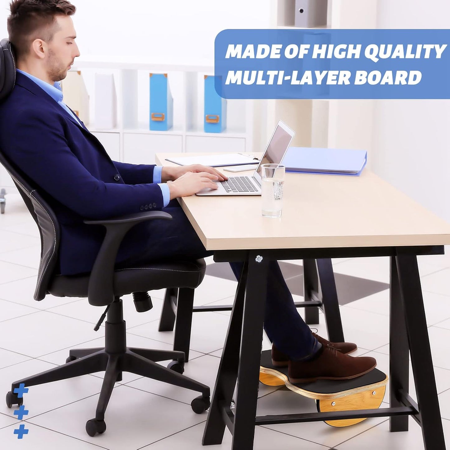 Ergonomic Wood Foot Rest for Enhanced Circulation Under Desk Wood Footrest Stool Rocker Balance Board for Supporting Relieving Leg Pressure, Home and Office Use, 15.8 x 11 x 4.3 Inches