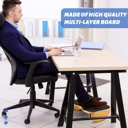 Ergonomic Wood Foot Rest for Enhanced Circulation Under Desk Wood Footrest Stool Rocker Balance Board for Supporting Relieving Leg Pressure, Home and Office Use, 15.8 x 11 x 4.3 Inches