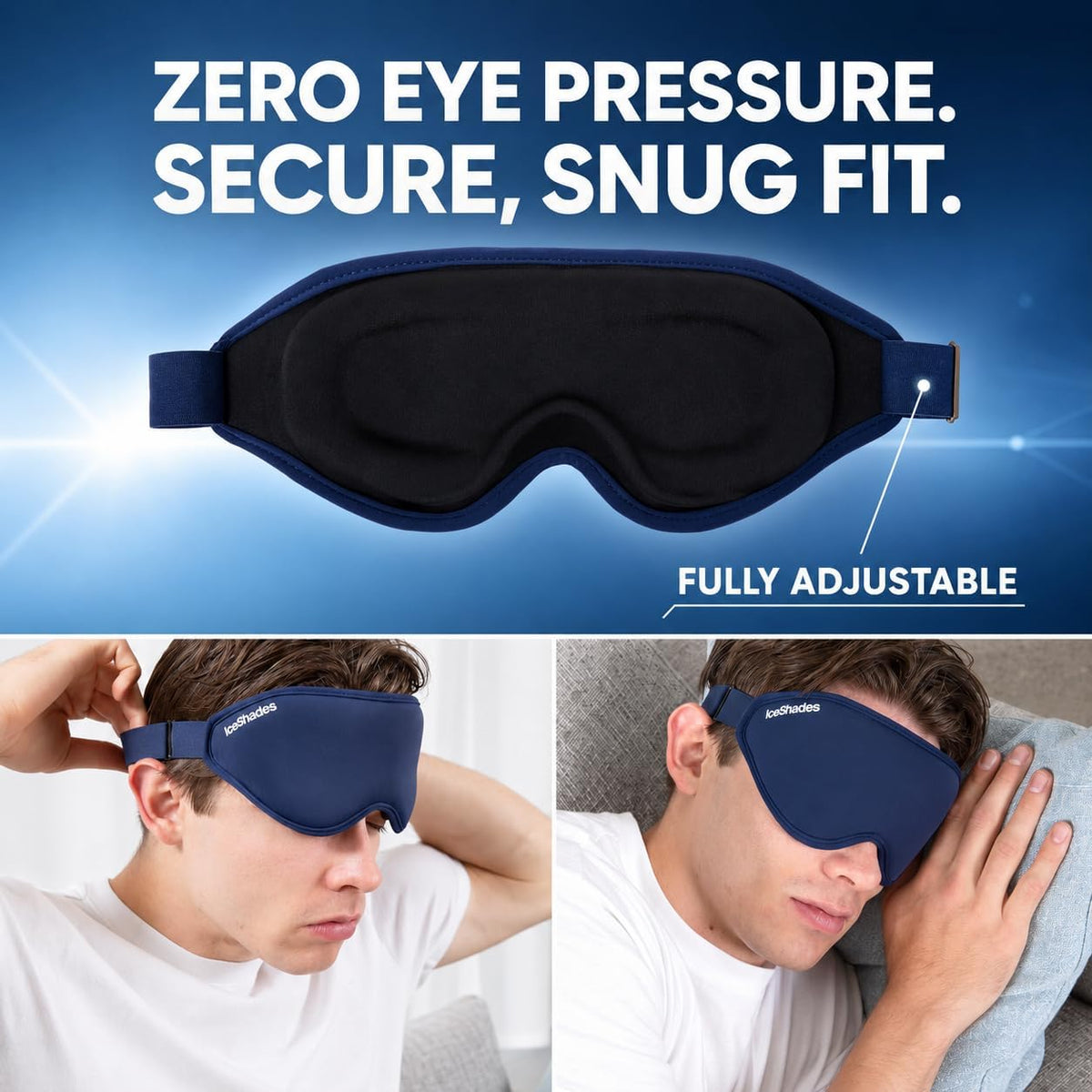IceShades Cooling Gel Eye Mask for Migraine & Hangover Relief, Blue