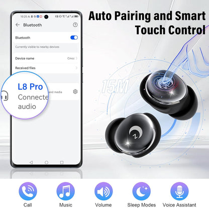 VEKJ Sleep Earbuds Bluetooth 5.4, 48H Smart Touch Screen in Ear Ear Buds, 2025 Mini Sleep Headphones Small Design for Side Sleepers, 5 EQ Modes, Clear Calls, IPX7 Waterproof in Ear Earphones