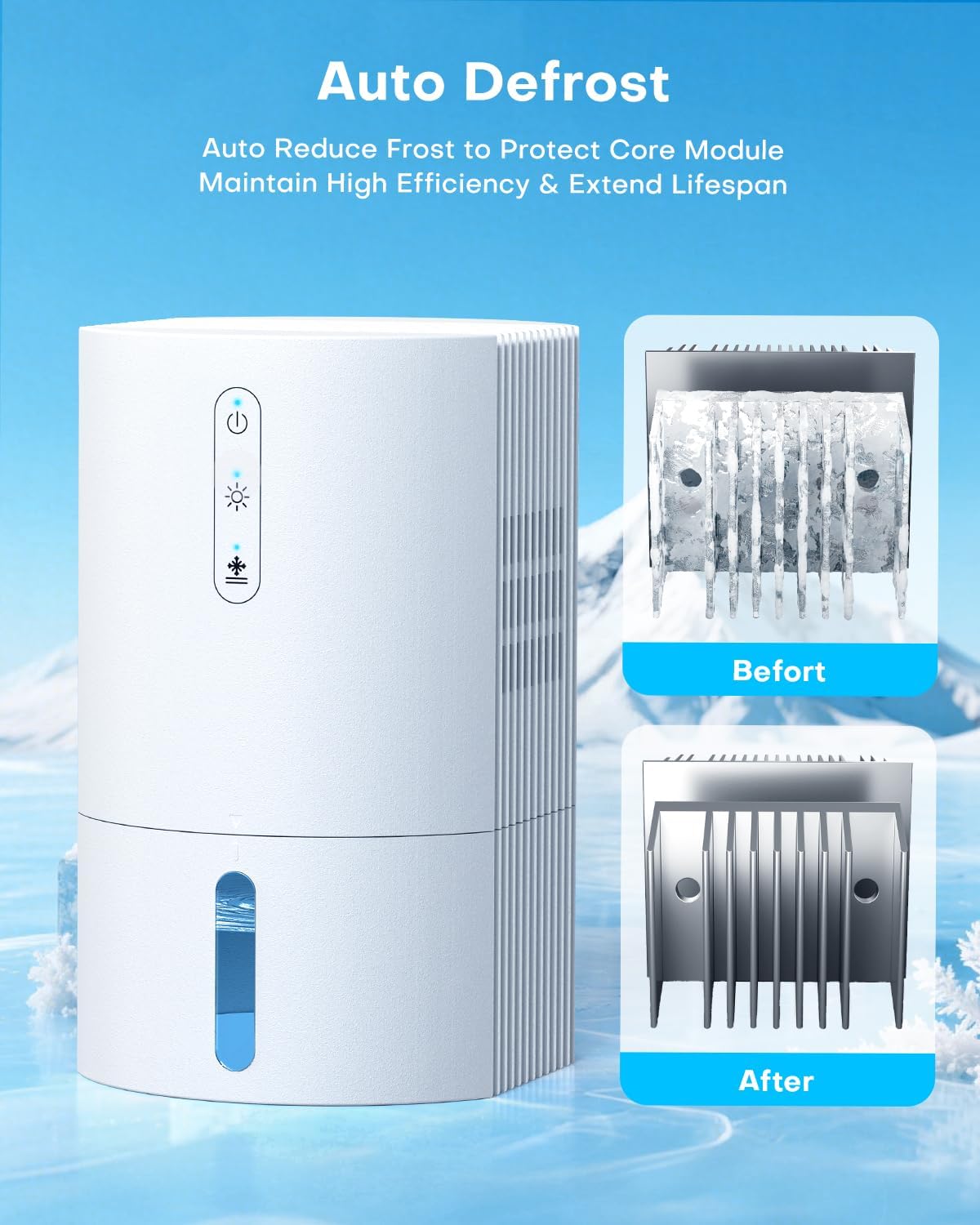 Small Dehumidifier,35OZ,25dB Quiet for Bedroom Bathroom Closet | 350 Sq.Ft, Energy Saving, Auto Defrost, Auto Shut-off, Colorful lights, for Wardrobe Office & RV, White