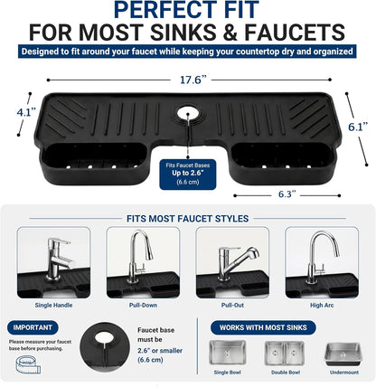 Silicone Faucet Splash Guard Mat 2 Pack – Single Hole, Black & Gray | Fast-Drying Sink Counter Protector & Drain Tray for Kitchen & Bathroom Faucets – BPA-Free, Hand Wash or Dishwasher Safe