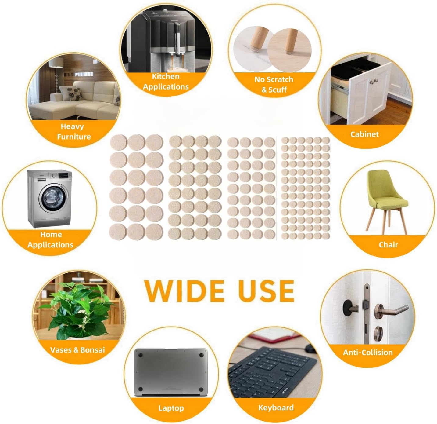 Felt Pads Small 3/8" Felt Pads for Cabinet Doors Bumpers, Cabinet Cushion Dots Felt Cabinet Door Stops, Self Adhesive Thick Bumper Pads to Protect Surfaces -Anti Scratch 234 Pcs Round Brown