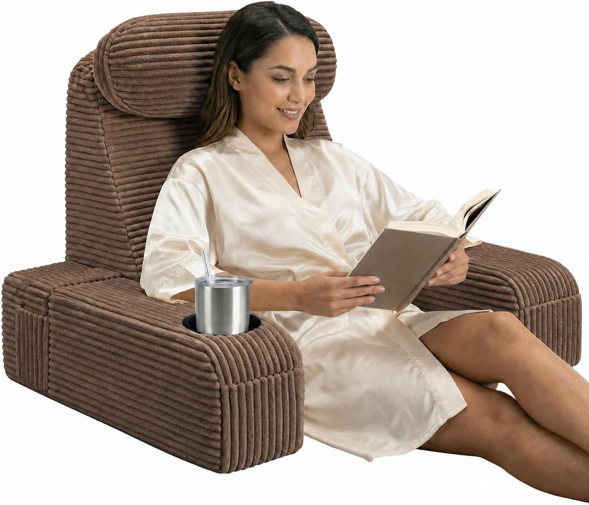 Reading Pillow/Backrest Pillow with Arms, Cup Holder & Phone Pocket