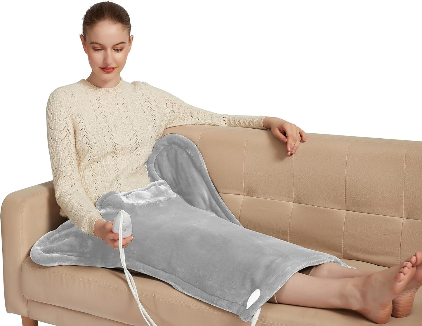Ambershine 19''x24'' Weighted Neck & Shoulder Heating Pad, 2.5lbs with 12 Temperature Settings& 4 Auto-Off Timers, Pain Relief for Neck/Shoulder/Back(Gray&Blue)