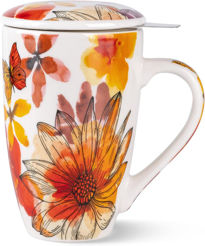 GBhome Tea Mug with Infuser and Lid,18 oz Loose Leaf Tea Cup with Steeper