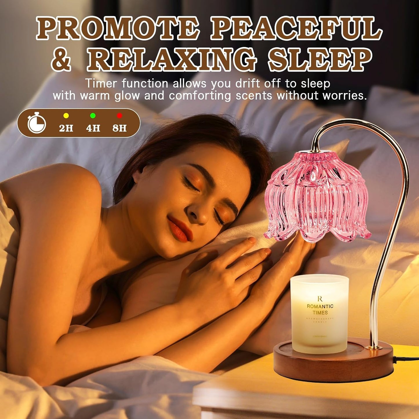 Funistree Flower Candle Warmer Lamp with Timer, Dimmable Candle Lamp Warmer, Christmas Birthday Gifts for Women Mom Her, Housewarming Home Decor, Lotus Wax Warmer for Yankee Candles - Lily Amber