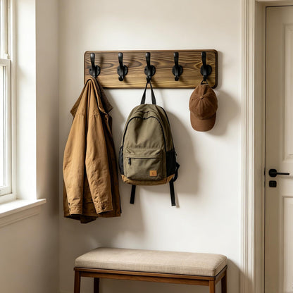 28" Coat Rack Wall Mount with Shelf with 7 Hooks 3 Key Hanger | Entryway Key Holder Wall Mount Wood Wall Coat Hooks, Wall Mounted Coat Rack Mail Holder for Living Room, Bedroom