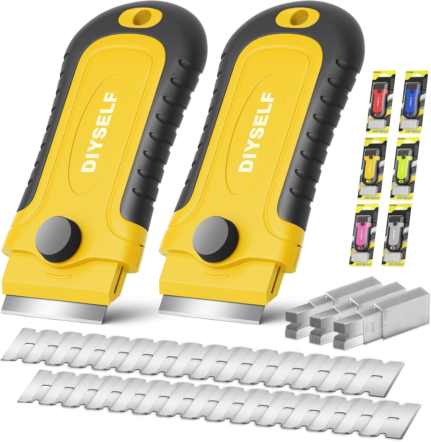 DIYSELF 1 Pack Razor Blade Scraper with 15 Extra Blades, Scraper Tool for Cleaning Window, Paint, Cooktop, Oven, Glass Stove Top Scraper, Razor Scraper with Buit-In Blade Storage | Razor Scraper for Cleaning Window, Paint, Cooktop, Oven, Glass Stove Top