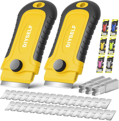 DIYSELF 1 Pack Razor Blade Scraper with 15 Extra Blades, Scraper Tool for Cleaning Window, Paint, Cooktop, Oven, Glass Stove Top Scraper, Razor Scraper with Buit-In Blade Storage | Razor Scraper for Cleaning Window, Paint, Cooktop, Oven, Glass Stove Top
