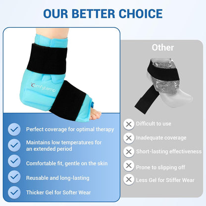 Comfytemp Ankle Foot Ice Pack Wrap for Plantar Fasciitis Relief, FSA Eligible HSA, Ankles Brace for Sprain Pain, Heel Spur, Swelling, Achilles Tendonitis, Hot Cold Gel Ice Pack for Injuries Reusable