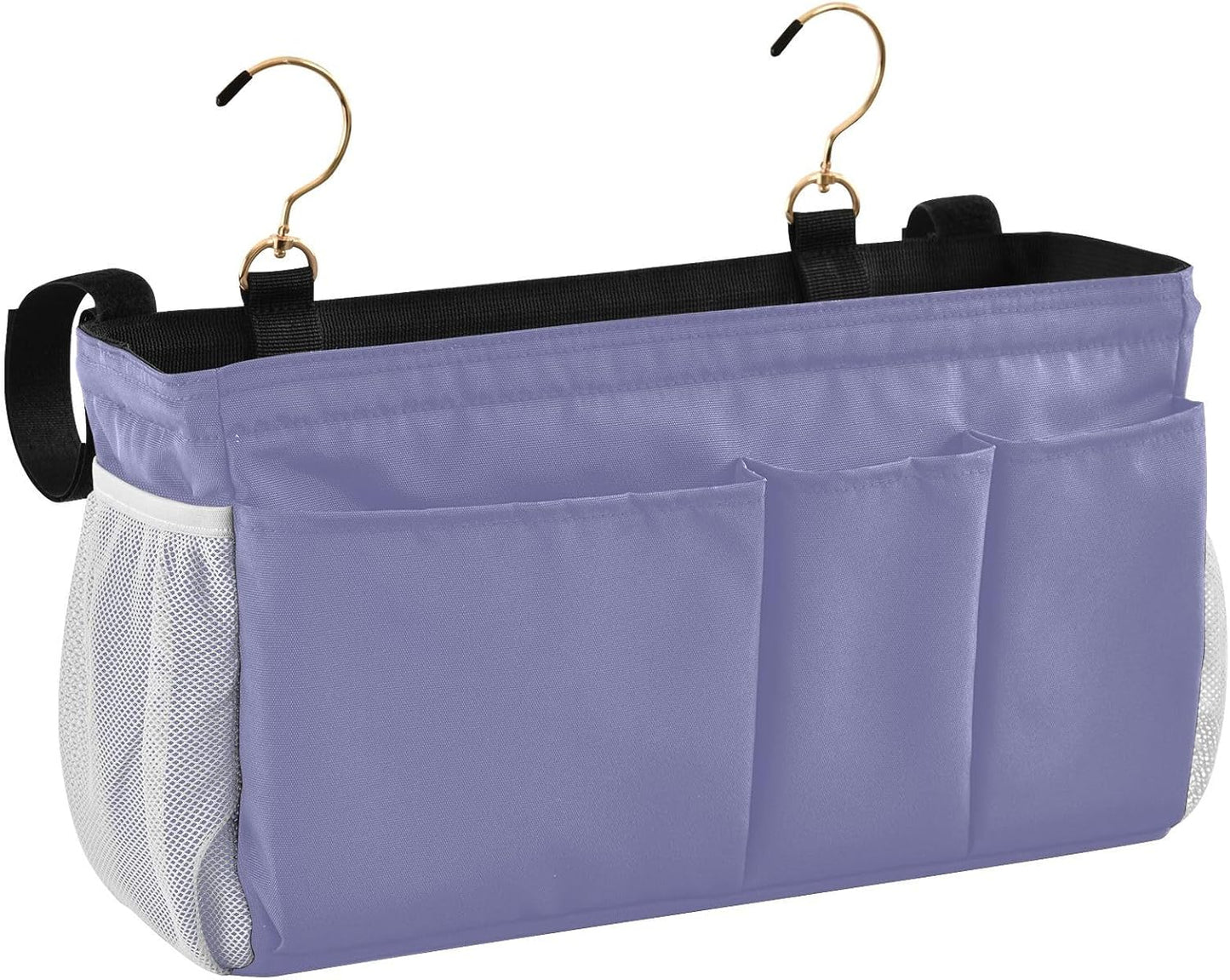 Black Bedside Caddy Storage Bag Bedside Organizer for Bed Rails College Dorm Room Organizer Caddy Hanging Shelf 6 Pockets with Hooks for Drinks Magazine Phone Holder