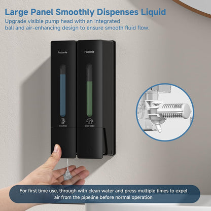 Shampoo and Conditioner Dispenser - Shower Soap Dispenser Wall Mounted No Drill - Shampoo Conditioner Body Wash Dispenser 3 Chamber - Easy Install for Bathroom Hotel Black 1200ml