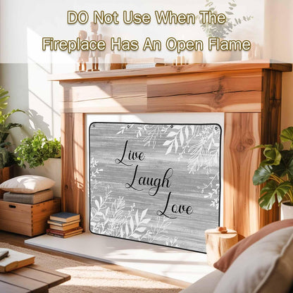 Magnetic Fireplace Cover Brown Rustic Wood Grain Fireplace Screen Decorative Leaves Laugh Love Insulation Fireplace Blocker Blanket Save Energy Fireplace Draft Stopper Covers for Living Room 36x30