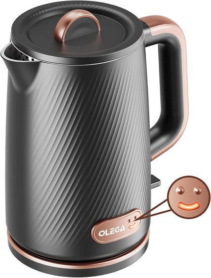 OLEGA Electric Tea Kettle: 1200W Fast Boil Electric Water Kettles 1.5L | Stainless Steel Kettle; Large Electric Water Kettle; Plastic Free Teapot; Auto Shut-Off Water Boiler; Fast Boil Kettles