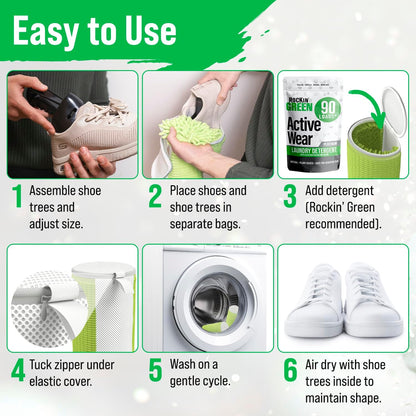 Rockin' Green Shoe Washing Machine Bag Deep Clean 1 Pack | 360° Deep Clean, Reusable, with Cleaning Fibers and Zipper, Shoe Washing Machine Bag, Sneaker Cleaning Kit