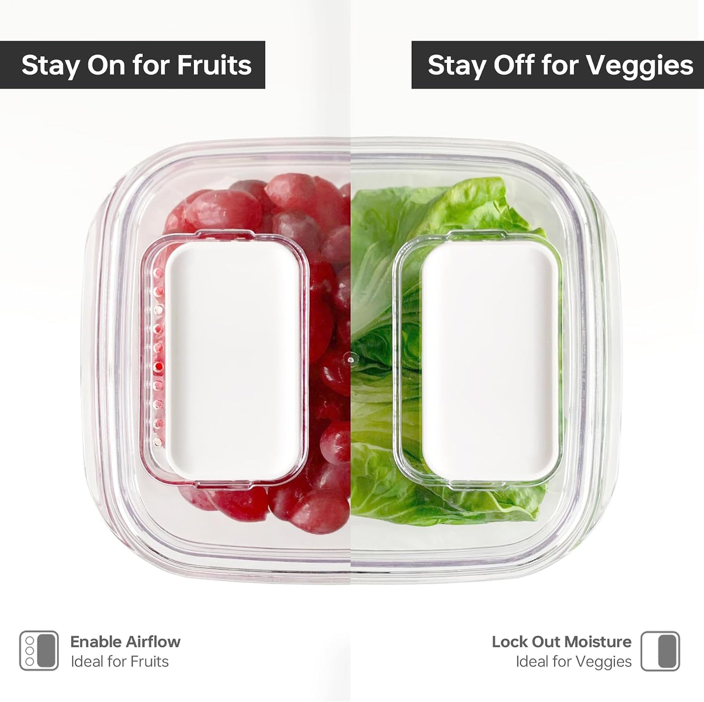 Felli Duo Fresh Produce Saver for Fridge, Fruit Vegetable Container with Vent & Drainage in Bottom for Wash, Colander Strainer Storage Bin for Refrigerator, Berry Lettuce Keeper