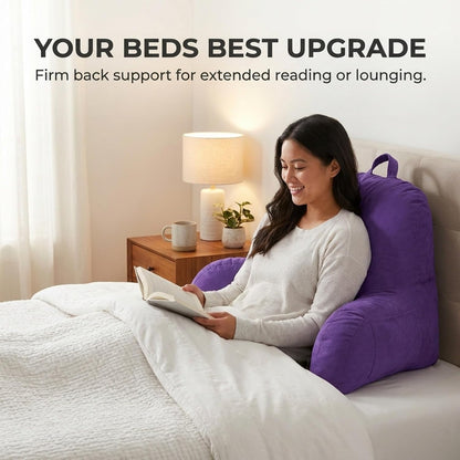 Deluxe Comfort Microsuede Bed Rest - Reading and Bedrest Lounger - Sitting Supprt Pillow - Soft But Firmly Stuffed Fiberfill - Backrest Pillow With Arms, Light Purple