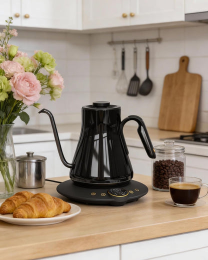 Cocinare Gooseneck Electric Kettle, ±1°F Precise Temperature Control, 1500W Fast Heating, Pour Over Coffee & Tea Kettle with Brew Timer & Keep Warm, Stainless Steel, 0.9L (Matte Black)