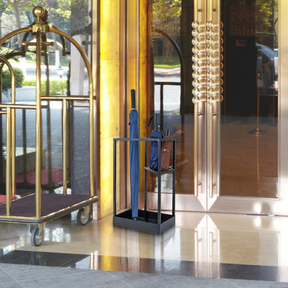 MyGift 20 Inch Brass Tone Metal Umbrella Stand with Drip Tray | Freestanding Rain Gear Storage - Long Short Umbrellas Canes Walking Sticks Entryway Lobby Office Floor Standing Drip Catcher
