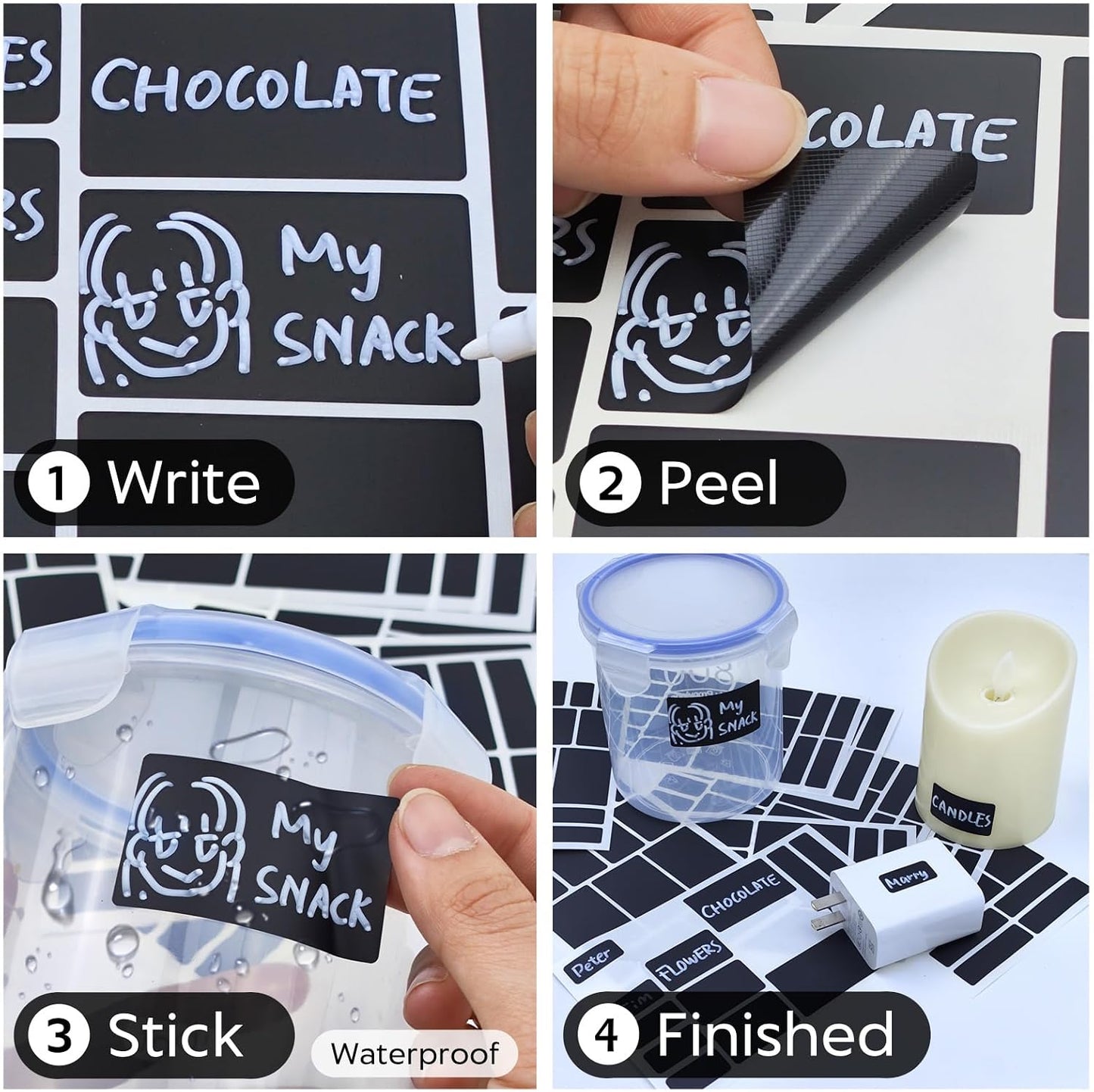 JIEHENG 170Pcs White Removable Labels for Jars with 2 Liquid Chalk Marker | Easy peel off,Self Adhesion Labels stickers for Storage Bins,Food Containers