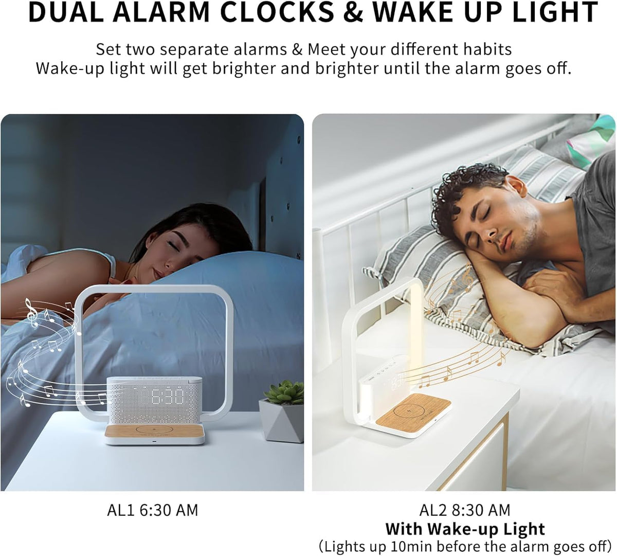 RETEYUNG Sunrise Alarm Clock Wireless Charger Sound Machine for bedrooms