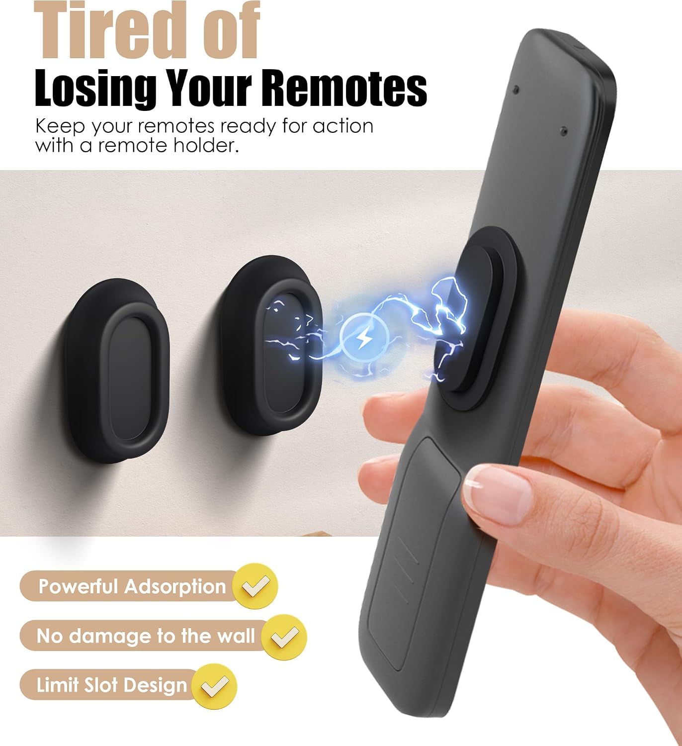 Magnetic Remote Control Holder Wall Mount for TV/Fan, 5Pack-Black | No Drill Self-Adhesive TV Remote Holder for Bed, Silicone Remote Caddy, Bedside Organizer, RV Accessories