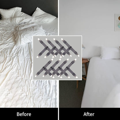 Upgrade Design Fitted Sheet Straps 8 PCS Bed Sheet Fasteners Sheet Holders for Corners Fitted Sheet Clips Grey