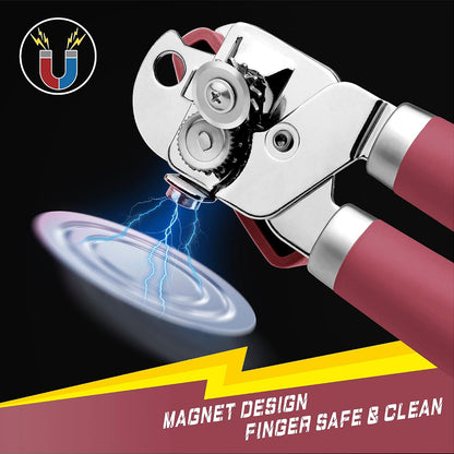 PrinChef Manual Can Openers with Magnet, No-Trouble-Lid-Lift, Handheld Can Opener Smooth Edge with Sharp Blade, Large Effort-Saving Handles, Easy Grip & Heavy Duty, Black