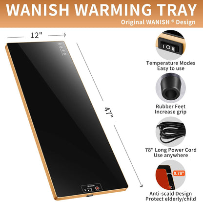 Electric Warming Tray,Extralong 47"x12",Tempered Glass Warming Mat for Food