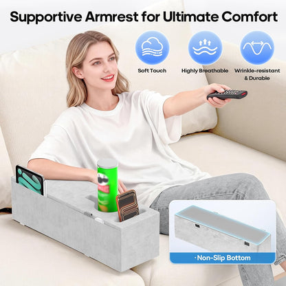 Removable Sofa Armrest Couch Caddy with Cup Holder Insert Between Cushions | Sofa Accessories Storage, Couch Armrest Pillow Table with Drink Holder