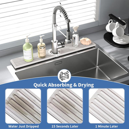 Faucet Mat for Kitchen Sink, Water Absorbent Kitchen Faucet Mat, Durable Sink Splash Guard with Raised Feet, Diatomite Fast Drying Kitchen Sink Faucet Mat, Bathroom Stone Drying Tray for Counter